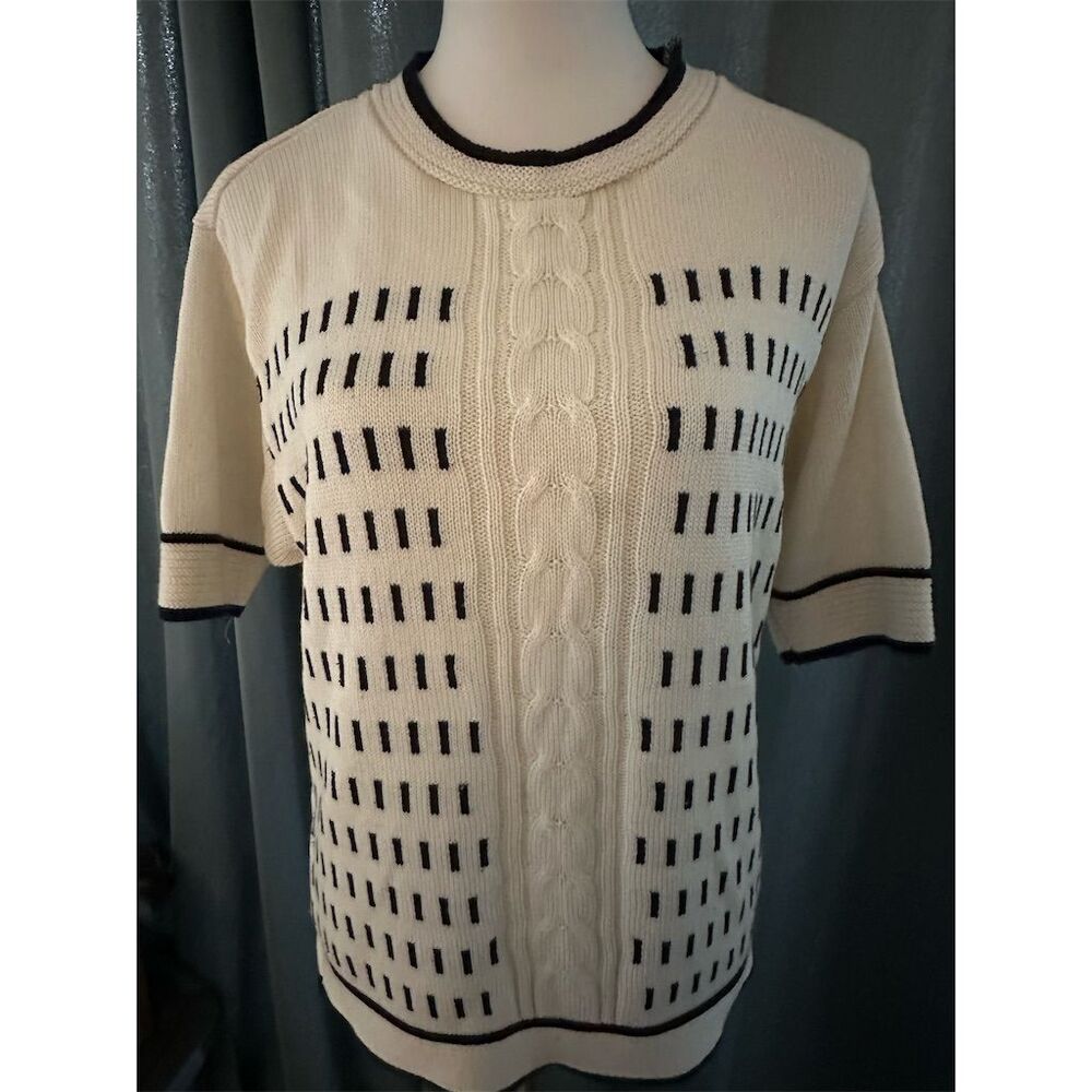 Aileen Women's M Vintage Geometric Knit Pullover Sweater Short Sleeve